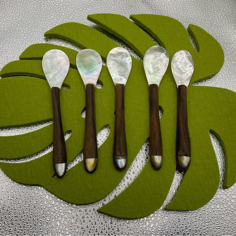 Set of 5 Mother of Pearl and Wood teaspoons